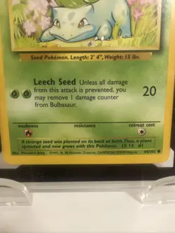 Bulbasaur Common Pokemon Card Base Set Unlimited English 44/102 KSA 6.5 E/NM+ - Image 2