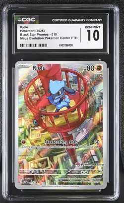 2025 Pokemon Mega Evolution Pokemon Center ETB Riolu #010 CGC 10 - Image 1