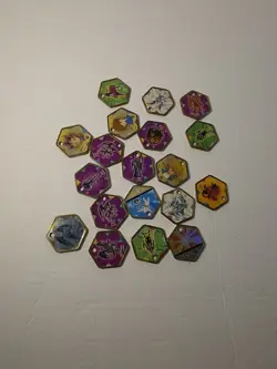 Yu Gi Oh Lot of 19 Takahashi Metal MEDALLIONS Hexors Coins TOKENS Battle Tiles - Image 1