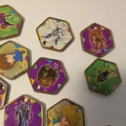 Yu Gi Oh Lot of 19 Takahashi Metal MEDALLIONS Hexors Coins TOKENS Battle Tiles - Image 2