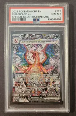 Pokemon TCG 2023 Obsidian Flames Charizard EX Card 223/197 PSA 10 - Image 1