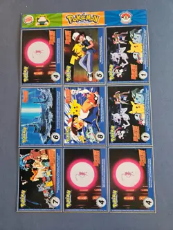 POKEMON 1ST MOVIE 1999 BURGER KING #3 MASTER TRAINER SET UNCUT 9 Card Sheet - Image 1