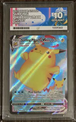 Pokemon TCG Surfing Pikachu VMAX 009/025 - 25th Celebrations - ACE 10 Gem Mint - Image 1