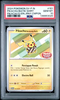 2024 POKEMON INDONESIAN SV-P PROMO #101 PIKACHU IN BATIK SHIRT PSA 10 - Image 1
