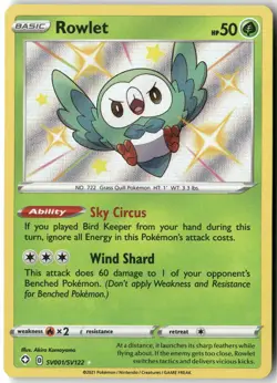 Rowlet, Pokemon Shining Fates: Shiny Vault Shiny Holo Rare, SV001/SV122 NM - Image 1