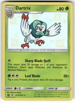 Dartrix SV3/SV94 Shiny Rare Hidden Fates Shiny Vault Pokemon Near Mint - Image 1