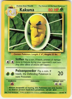 Kakuna 33/102 Uncommon Base Set Unlimited Pokemon LP - Image 1