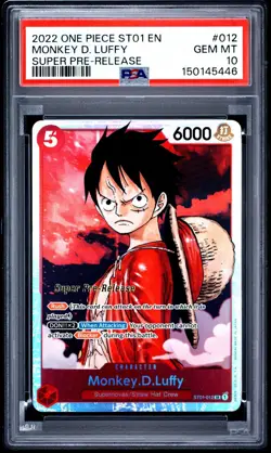 2022 One Piece Monkey D Luffy Super Pre Release ST01-012 PSA 10 - Image 1