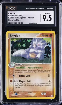 2004 POKEMON EX HIDDEN LEGENDS - REVERSE HOLO #46/101 RHYDON CGC 9.5 - Image 1