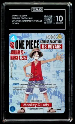 TAG GEM MINT 10 Monkey.D.Luffy College Basketball US Voyage P-055 One Piece 978 - Image 1