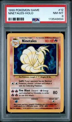 1999 POKEMON BASE SET UNLIMITED #12 NINETALES HOLO PSA 8 - Image 1