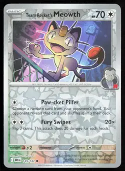 Team Rocket's Meowth 149/182 Common Destined Rivals Pokemon Reverse Holo NM - Image 1