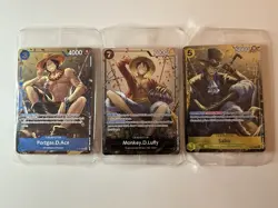 One Piece CCG Tin Promo Cards Set Sealed Luffy, Ace, And Sabo - Image 1