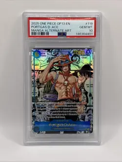 2025 ONE PIECE MANGA ALTERNATE ART OP13-119 PORTGAS D. ACE PSA GEM MT 10 - Image 1