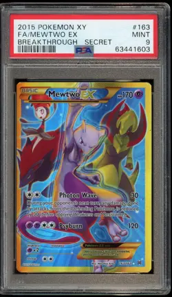 2015 Pokemon XY Breakthrough Mewtwo EX Full Art Secret Rare 163/162 PSA 9 MINT - Image 1