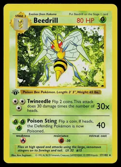 Pokemon Card - Beedrill Base Set Shadowless 17/102 1st Edition Rare - Image 1