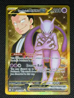 Team Rocket's Mewtwo ex 240/182 Destined Rivals Pokemon Gold Hyper Rare TCG - Image 1