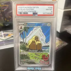 2024 POKEMON SSP EN-SURGING SPARKS ILLUSTRATION RARE #208 ALOLAN DUGTRIO PSA 8 - Image 1