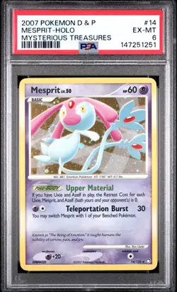 2007 POKEMON DIAMOND & PEARL MYSTERIOUS TREASURES #14 MESPRIT-HOLO PSA 6 - Image 1
