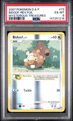 2007 POKEMON DIAMOND & PEARL MYSTERIOUS TREASURES #73 BIDOOF-REVERSE FOIL PSA 6 - Image 1
