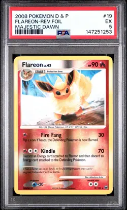 2008 POKEMON DIAMOND & PEARL MAJESTIC DAWN #19 FLAREON-REVERSE FOIL PSA 5 - Image 1