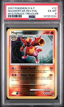 2007 POKEMON DIAMOND & PEARL MYSTERIOUS TREASURES MAGMORTAR-REVERSE FOIL PSA 6 - Image 1