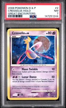 2008 POKEMON DIAMOND & PEARL GREAT ENCOUNTERS #2 CRESSELIA-HOLO PSA 7 - Image 1