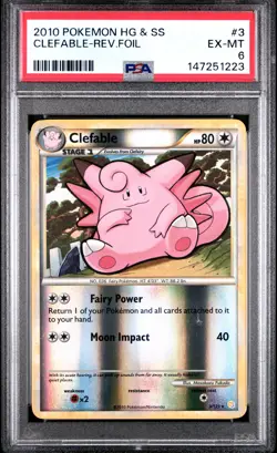 2010 POKEMON HEARTGOLD & SOULSILVER #3 CLEFABLE-REVERSE FOIL PSA 6 - Image 1