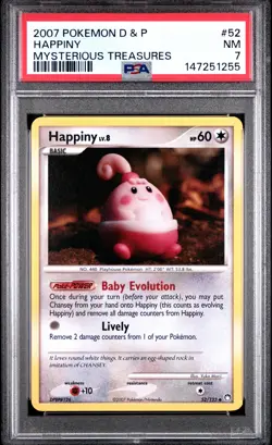 2007 POKEMON DIAMOND & PEARL MYSTERIOUS TREASURES #52 HAPPINY PSA 7 - Image 1