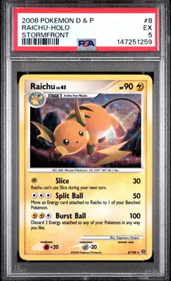 2008 POKEMON DIAMOND & PEARL STORMFRONT #8 RAICHU-HOLO PSA 5 - Image 1