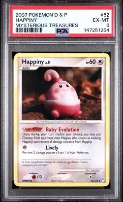 2007 POKEMON DIAMOND & PEARL MYSTERIOUS TREASURES #52 HAPPINY PSA 6 - Image 1