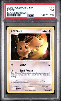 2008 POKEMON DIAMOND & PEARL MAJESTIC DAWN #63 EEVEE PSA 7 - Image 1