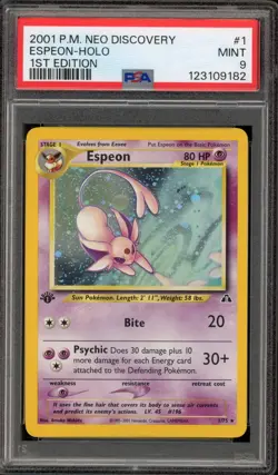 Pokemon Espeon Neo Discovery 1st Edition Holo Rare #1 PSA 9 Mint - Image 1