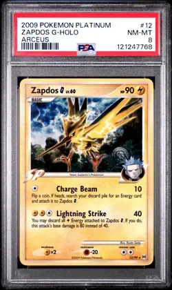 2009 POKEMON PLATINUM ARCEUS ZAPDOS G #12 HOLO PSA 8 NM #121247768 - Image 1