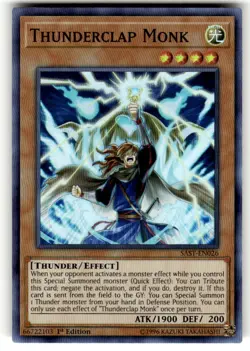 Thunderclap Monk SAST-EN026 1st Edition Yugioh Savage Strike Super Rare NM - Image 1