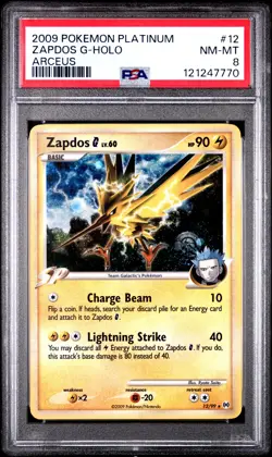 2009 POKEMON PLATINUM ARCEUS ZAPDOS G #12 HOLO PSA 8 NM #121247770 - Image 1
