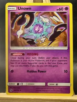 Unown (92) Rare Pokemon Trading Card Game SM - Lost Thunder 92/214 NM - Image 1