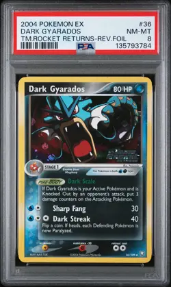 2004 POKEMON EX TEAM ROCKET RETURNS #36 DARK GYARADOS-REVERSE FOIL PSA 8 - Image 1