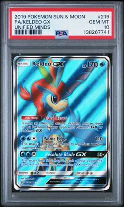 2019 POKEMON SUN & MOON UNIFIED MINDS #219 FULL ART/KELDEO GX PSA 10 - Image 1