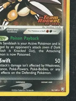 Pokemon TCG Dark Sandslash 18/109 Team Rocket Returns Reverse Holo Stamp - Image 4