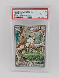Meowth 106/094 Illustration Rare 2025 Pokemon Phantasmal Flames PSA 10 Gem Mint - Image 1