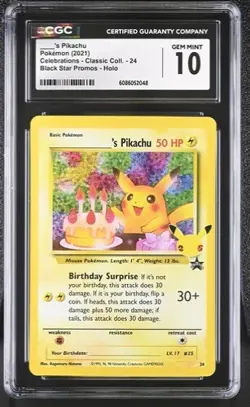 Pokemon Celebrations Birthday Pikachu - 24 black star promos CGC GEM MINT 10 - Image 1