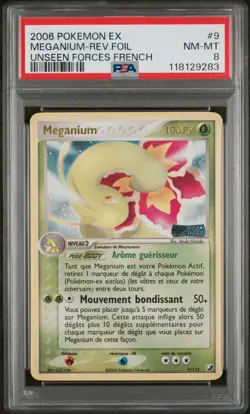 Carte Pokemon Meganium 9/115 PSA 8 Holo Reverse STAMP EX Forces Cachees FRA - Image 1