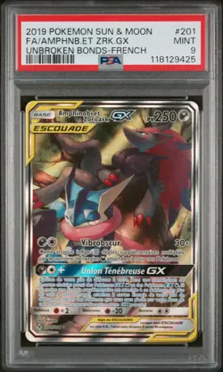 Carte Pokemon Amphinobi et Zoroark GX 201/214 PSA 9 Alliance Infaillible FR - Image 1
