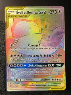 Carte Pokemon Evoli et Ronflex GX 191/181 Rainbow SL9 Duo De Choc Soleil & Lune - Image 1