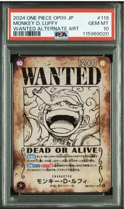 PSA 10 2024 One Piece OP09 Japanese Wanted Alternate Art #119 Monkey D Luffy - Image 1
