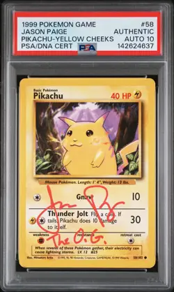 1999 POKEMON GAME YELLOW CHEEKS #58 PIKACHU PSA AUTHENTIC AUTO 10 - Image 1