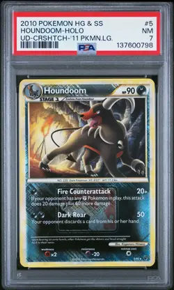 2010 POKEMON HEARTGOLD & SOULSILVER UNDAUNTED #5 HOUNDOOM-HOLO PSA 7 - Image 1