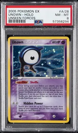 2005 POKEMON EX UNSEEN FORCES #A/28 UNOWN-HOLO PSA 8 - Image 1