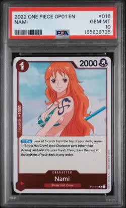2022 ONE PIECE OP01-ROMANCE DAWN PRE ERRATA 016 NAMI PSA 10 GEM MINT - Image 1